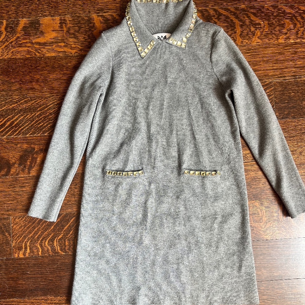 Milly Minis Gray Sweater Dress with Gemstones